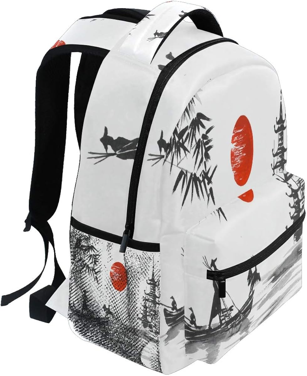QMIN Backpack Japanese Sunset Art Painting Style School Bookbag Travel College Daypack Laptop Zipper Hiking Camping Shoulder Bag Organizer for Boys Girls Women Men - Image 3