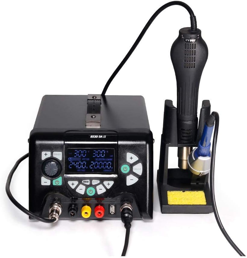 Ofgcfbvxd Solder Station Digital 5A II 3 in 1 920W SMD Soldering Station USB DC Power Supply Hot Air G un BGA Rework Station Solder Iron Welding Tool (Color : Black, Size : One size)