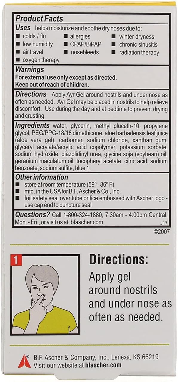 AYR Saline Nasal Gel, with Soothing Aloe, 0.5 Ounce Tube (Pack of 3)