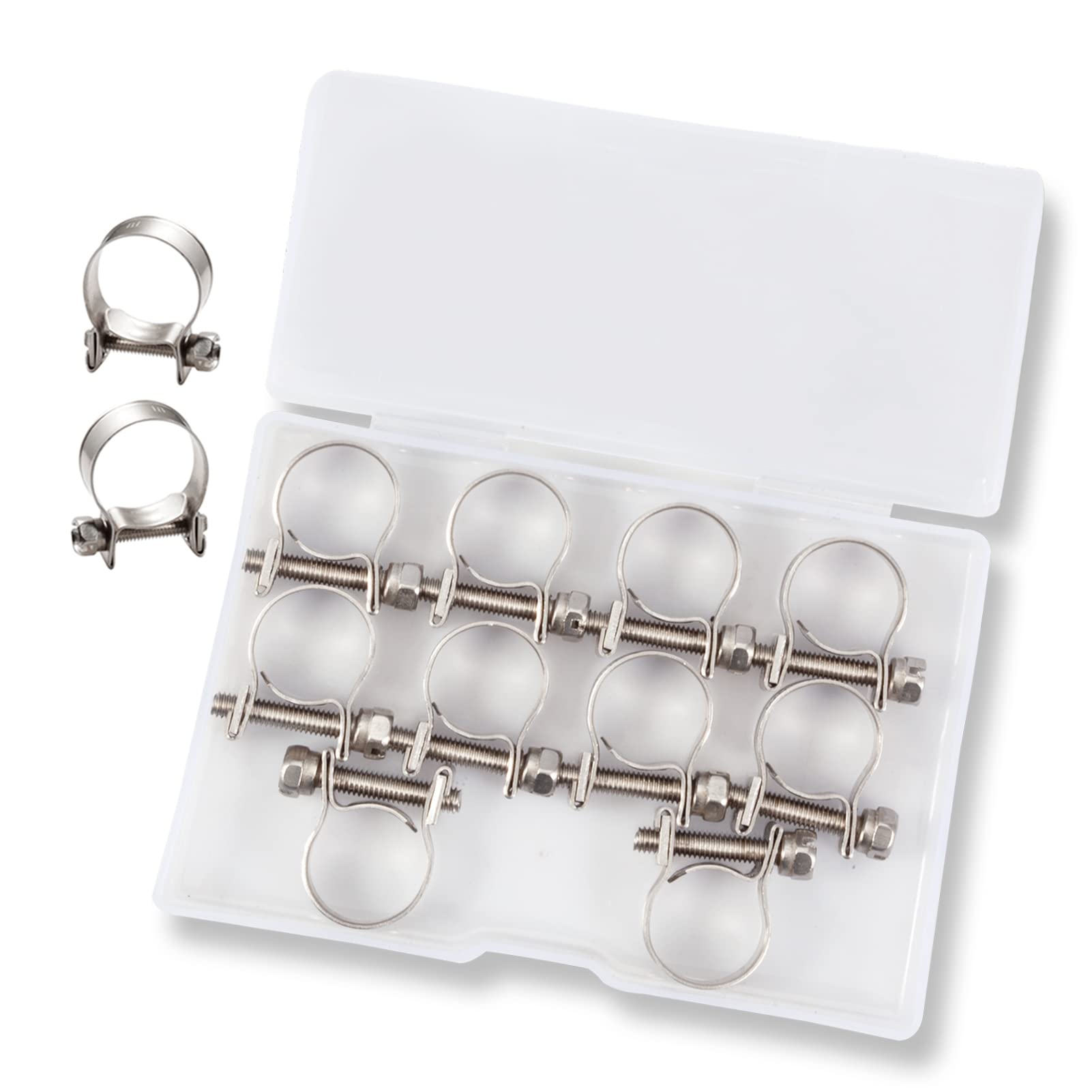 LEONTOOL 10pcs Stainless Steel Mini Fuel Line Pipe Hose Clamp Clip 13-15mm Fuel Injection Line Style Hose Clamp Adjustable Pipe Hose Clip Tube Clamps for Diesel Petrol Pipe (1/2" - 9/16" Dia)