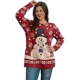 YESNO Women Christmas Sweater Graphic Printed Oversized Pullover Sweaters Casual Loose Knit Tops L S01 CR175