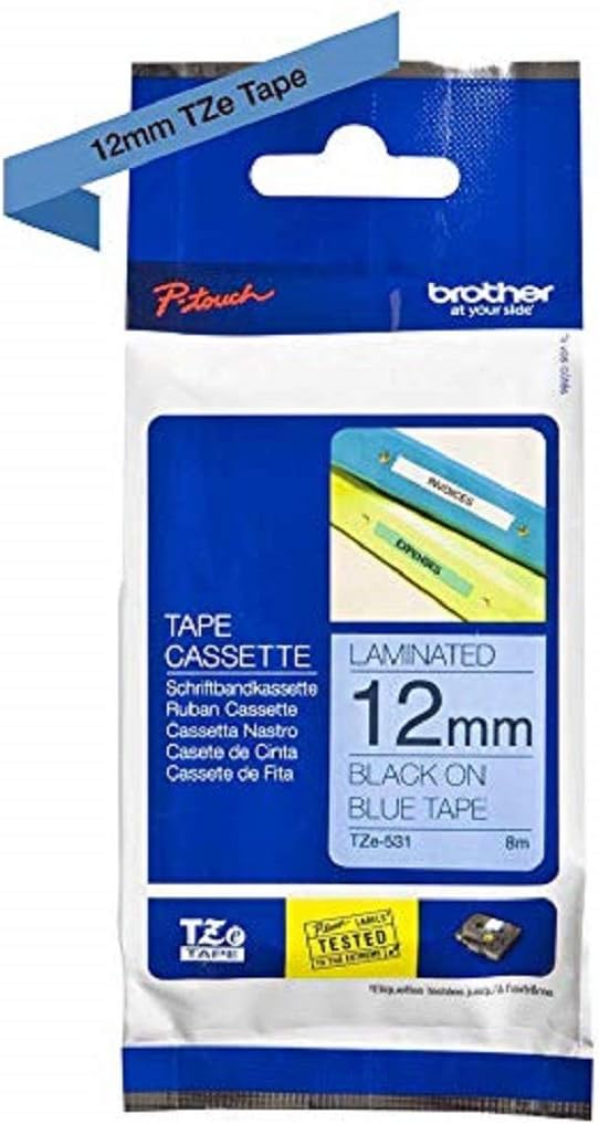 Brother TZe-531 Laminated Labelling Tape 12 mm x 8 m Black on Blue