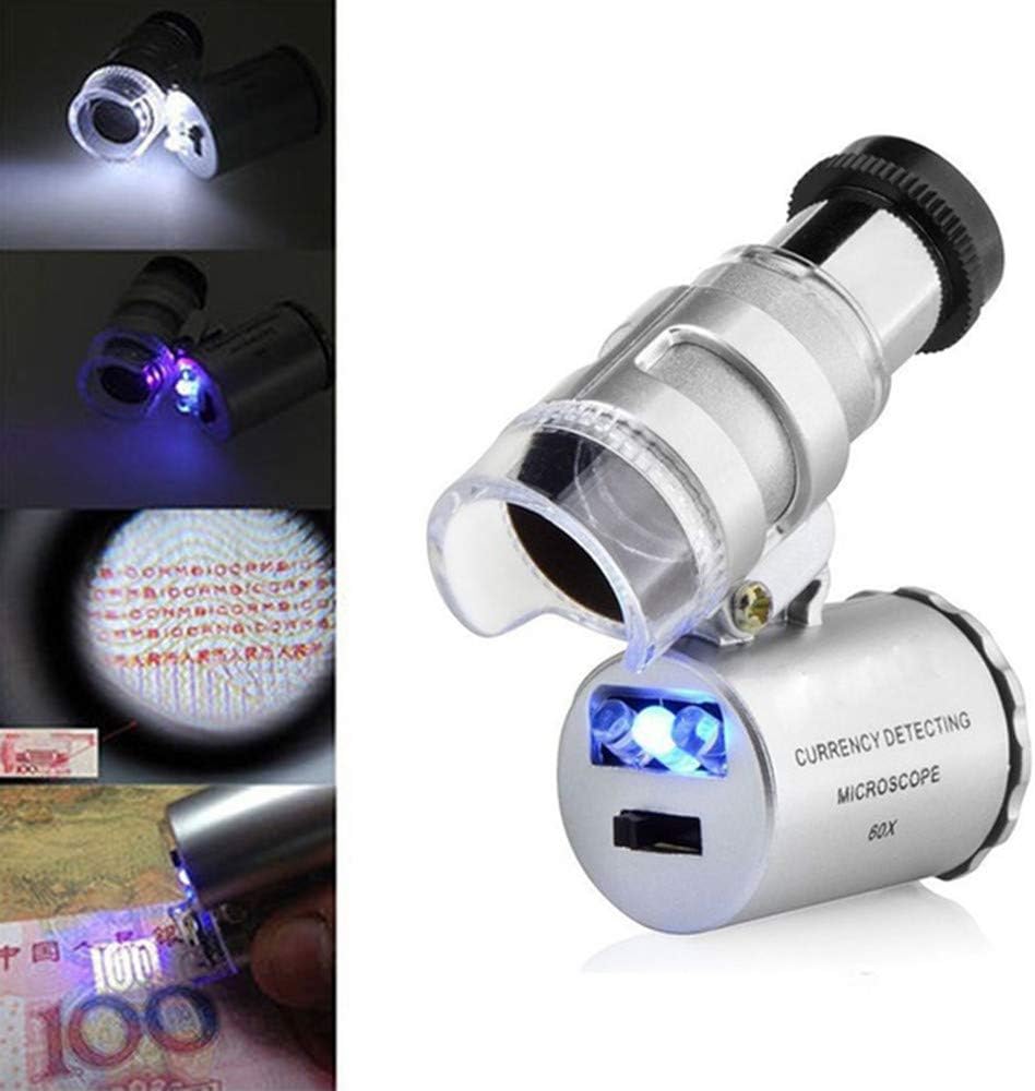 Jewelers Eye Loupe, Mini 60x Microscope Magnifying with LED UV Light Pocket Foldable Jewelry Magnifier for Gems, Jewelry, Coins, Stamps