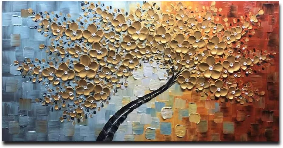 Paintings - Art Hand Painting Oil Painting Abstract Decorative Storm Wall Art Painting for Wall Decorations Lucky tree Pictures for Living Room,Bedroom,Restaurant,Office,Hotel Wall Decorative Murals (silvery, 24×48inch)