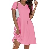 Alaster Queen Womens 2025 Casual Summer Dresses Flowing V Neck Mini Dress Short Sleeve T Shirts for Women with Pocket