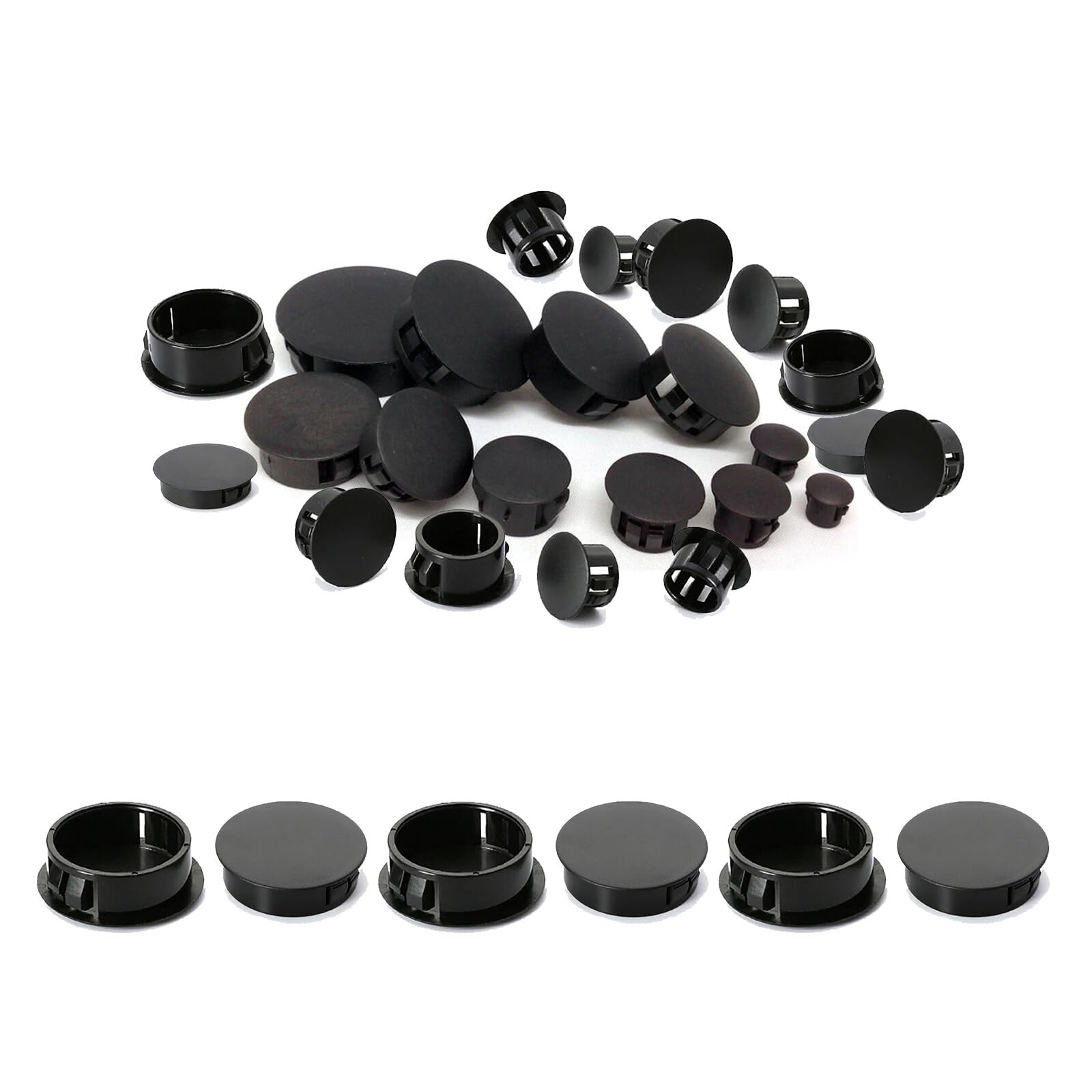 16mm Plastic Hole Plugs, 200 Pcs Black Locking Insert End Cap, Flush Type Covers Plug Stopper for Furniture Shelf Cabinet