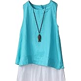 IXIMO Women's 100% Linen Sleeveless Tank Tops Summer Shirts Casual Blouses