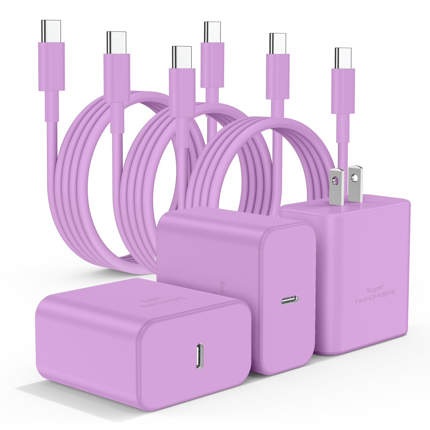 3Pack USB C Charger for Samsung Galaxy S24 Ultra, Super Quite Fast Charging Type C Block with 6FT C to C Cord for Samsung Galaxy Tab S9 S8 S23 Ultra S22 Ultra S23 S22 S21 Note 10 Plus 20,Purple