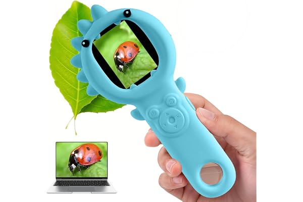URMMIY Kids Microscope – 500X Digital Pocket Handheld Microscope with Dual Cameras & Autofocus, STEM Educational Toy & Perfect Christmas Birthday Gift for Boys & Girls Ages 3 4 5 6 7 8 9 10(Blue)