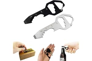 SALEMAR 2PCS Keychain Bottle Opener Multi Tool, 100% Stainless Steel EDC Gadget, 6 Tools in 1 [Bottle Opener, Wrench, Screw Driver, Metric Ruler,Cord Cutter] Universal Everyday Carry Pocket and Backpack Tool
