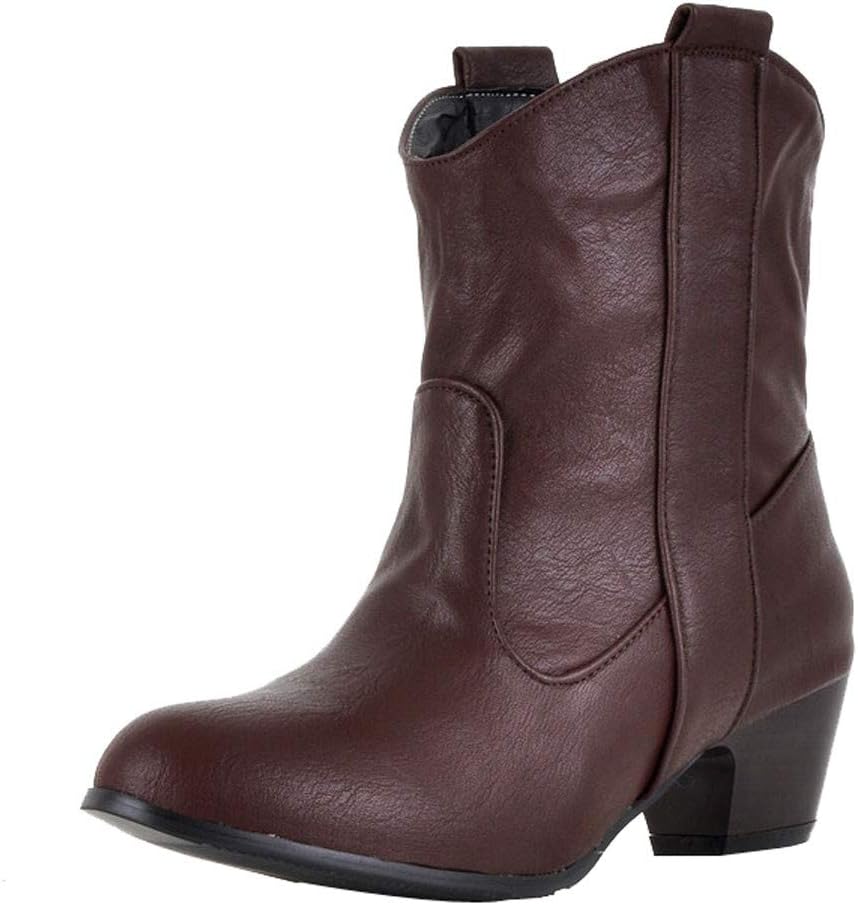 Women's Mid Calf Boots for WANQUIY Winter Warm Short Leather Boots Buckle Ankle Boots Flat Booties