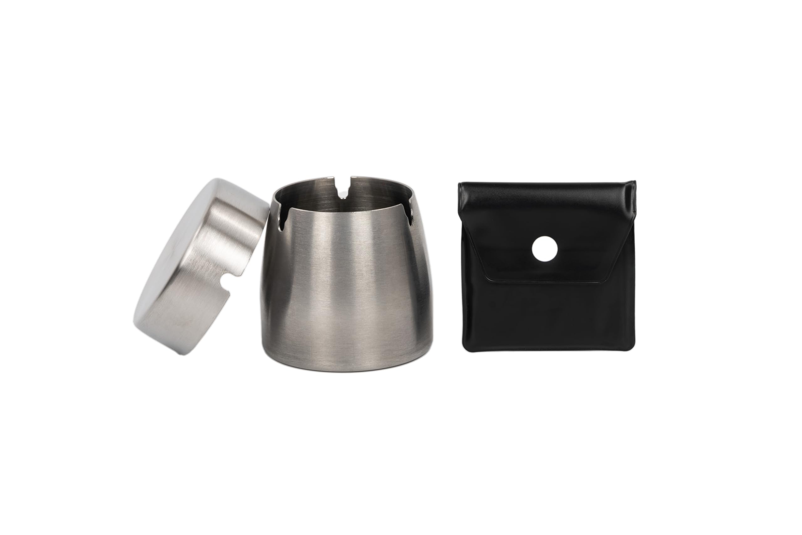 Auroni Heavy Ash Trays + Pocket Ashtray Storm Wind Robust with Lid in Brushed Stainless Steel, Odour-Proof, Windproof, Rainproof, Non-Slip