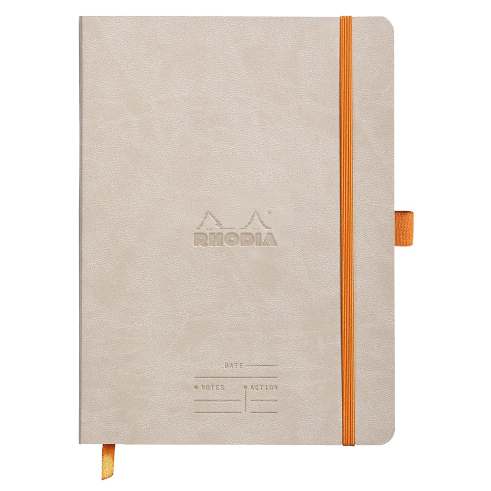 RHODIA 117785C - Soft Notebook Meeting Beige - A5+ - Pre-Printed Date/Notes/Action - 160 Detachable Pages - 90G Clairefontaine Paper - Bookmark, Pencil Holder - Faux Leather Cover - Rhodiarama