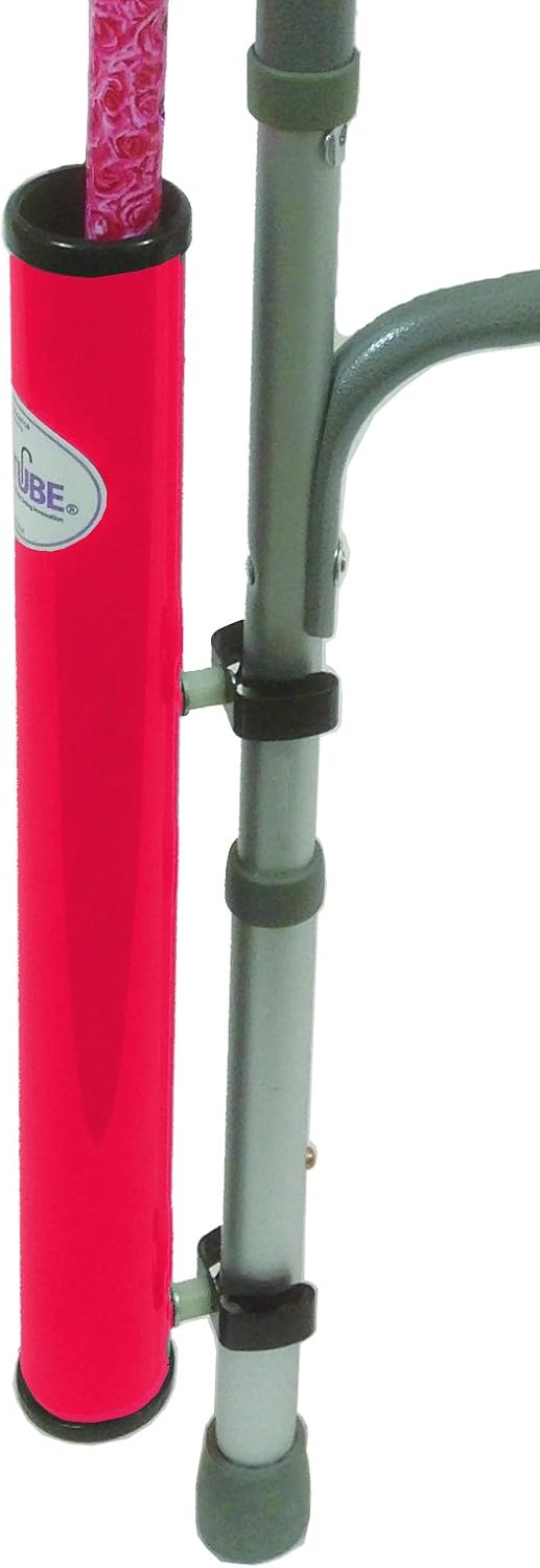 CaneTUBE® Cane Holder for Walker, Rollator and Wheelchair (Red), Walking Cane Attachment for Walkers, Rollators and Wheelchairs with Snap-On Clips: Health & Personal Care