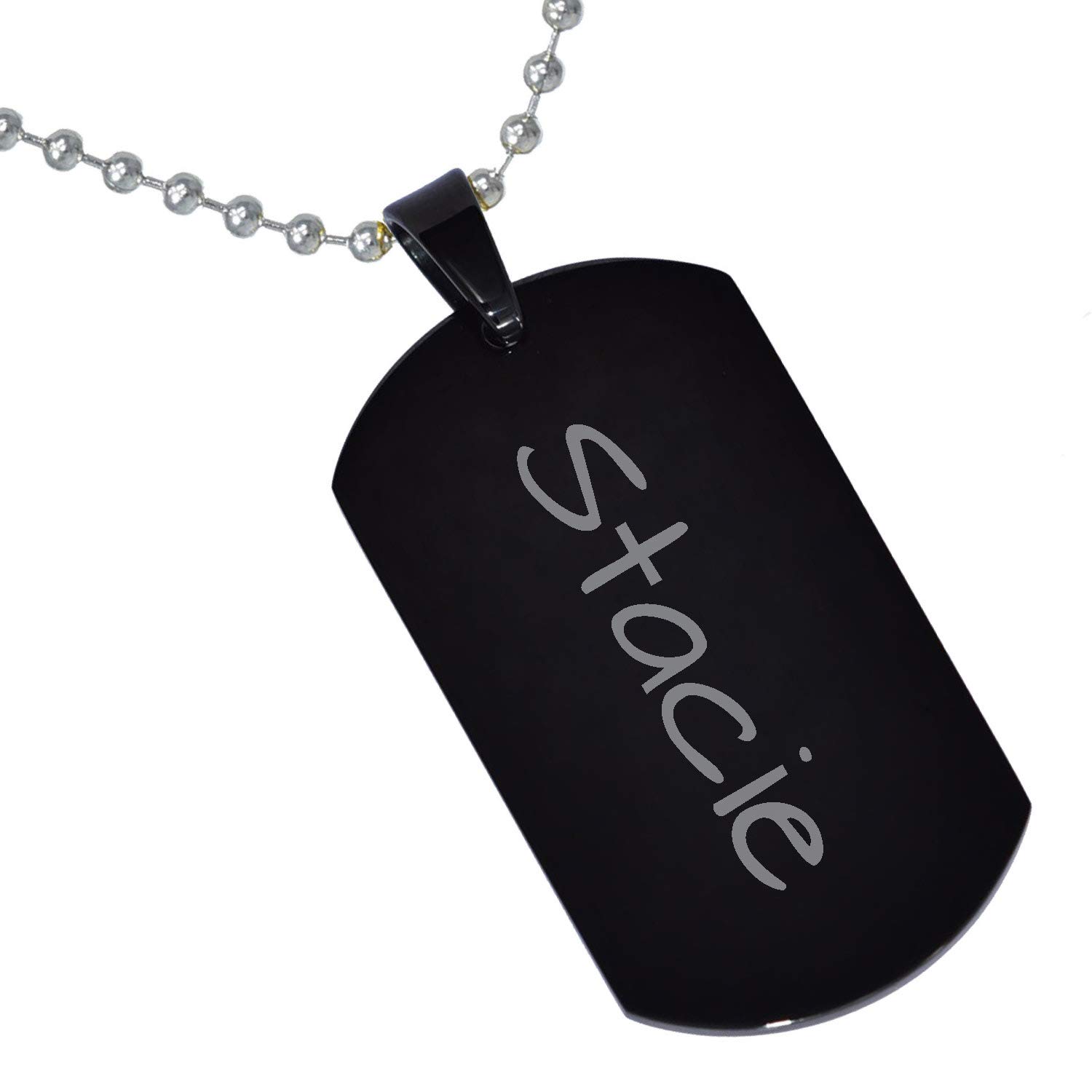 Stainless Steel Silver Gold Black Rose Gold Color Baby Name Stacie Engraved Personalized Gifts For Son Daughter Boyfriend Girlfriend Initial Customizable Pendant Necklace Dog Tags 24 Ball Chain