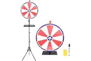 JSTFRU 20 inch Dual Use Spinning Prize Wheel with Folding Tripod and Heavy Duty Base, Height Adjustable Wheel Spinner,12 Slots Color Tabletop and Floor Roulette Wheel,with Dry Erase Marker & Eraser& Tray