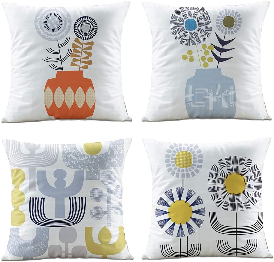 Heyhousenny Pure White Soft Velvet Decorative Pillow Covers Cartoon Flowers Cushion Covers 18x18 for Couch Bedroom Pack of 4