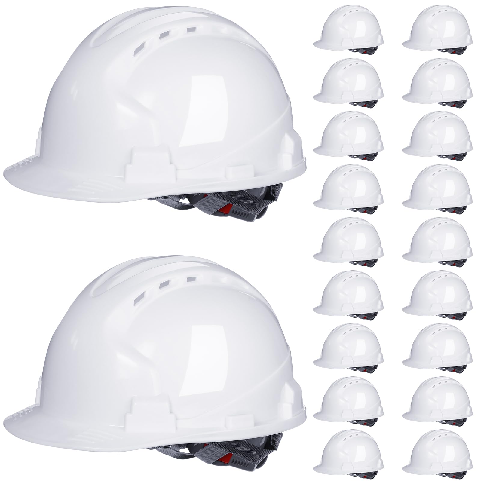 Photo 1 of Leumoi 20 Pack 4 Pt. Suspension Hard Hat Bulk Safety Helmets ABS Ratchet Hard Hats Adjustable Construction Hardhats with Vents and Cotton Brow Pad Hard Hats for Men Work Head Protection (White)