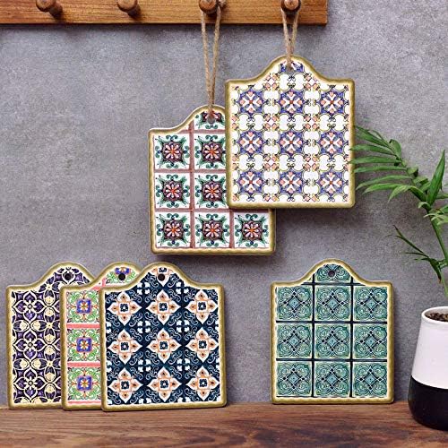 RISEON Boho Vintage Moroccan Ceramic Trivet Pot Holder Non-Skid Heat Insulation Hot Pot Pad Mug Cork Mat Cork Holder Bowl Pad Coaster Drink Cupmats Table Placemats Home Cafe Decor Gift (F)
