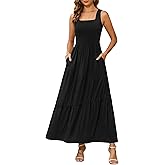 Kranda 2026 Summer Sleeveless Long Beach Sundress Square Neck Tank Top Tiered Maxi Dress with Pockets