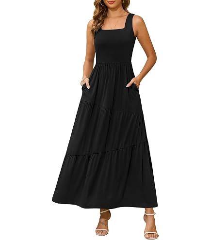 AUMORA Womens Summer Casual Flowy Maxi Dress Apricot