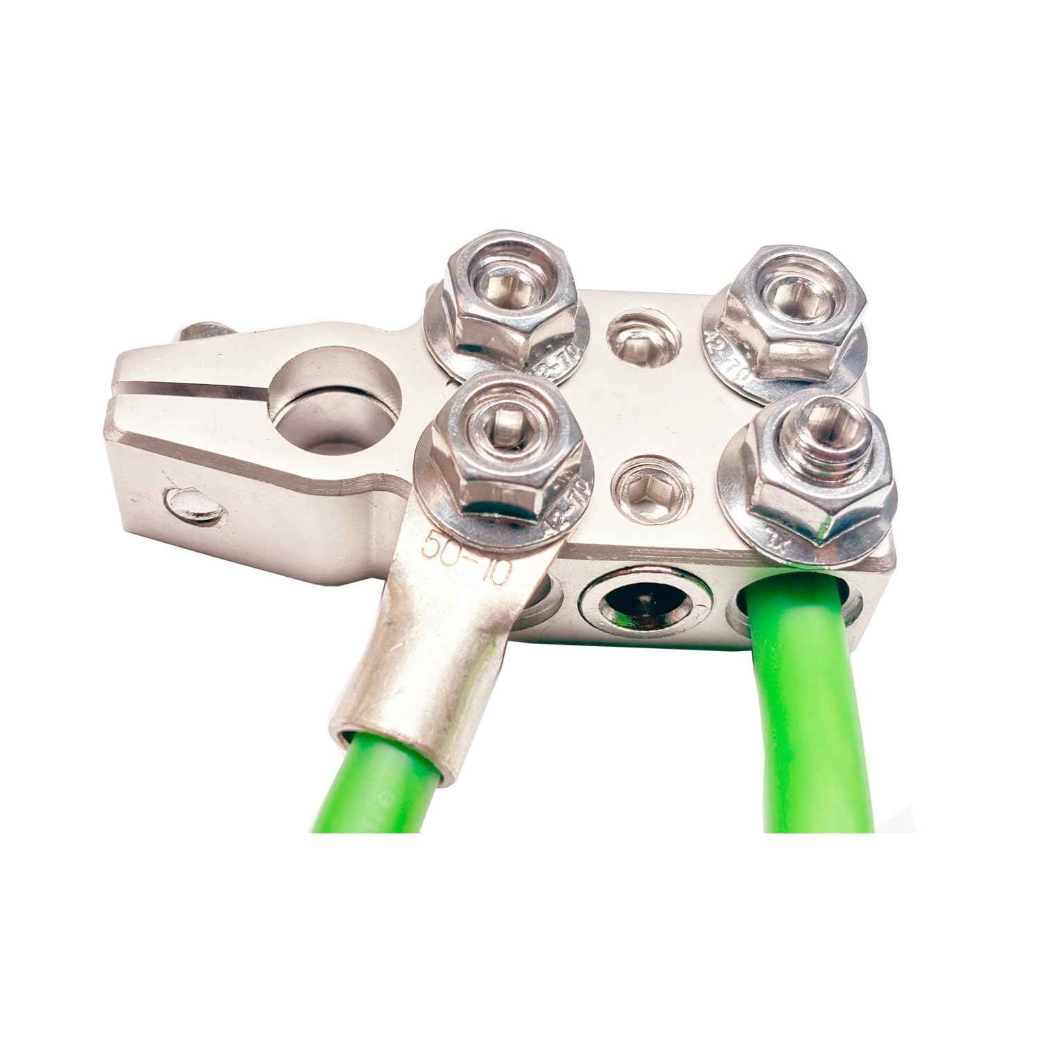 Photo 1 of 10-Way Battery Terminal Connector 6x2/0 Gauge AWG Lead-Acid Car Audio Battery Terminals Positive and Negative (+/-)(Pair) for SAE/DIN/EN Tapered Top Post