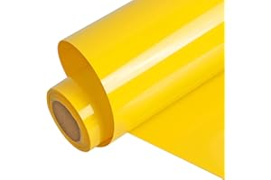 FUNKAKA Yellow HTV Heat Transfer Vinyl Rolls, 12" x 9ft Glossy Yellow Iron on Vinyl for T-Shirt, Adhesive Yellow HTV Vinyl for All Cutter Machines Easy to Cut & Weed for Heat Vinyl Design