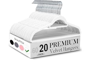 Smartor White Velvet Hangers 20 Pack, Space Saving Clothes Hangers with Tie Bar, Non-Slip Felt Hanger with Shoulder Notches, Heavy Duty Suit Hanger for Coat, Shirt, Pants, Dress