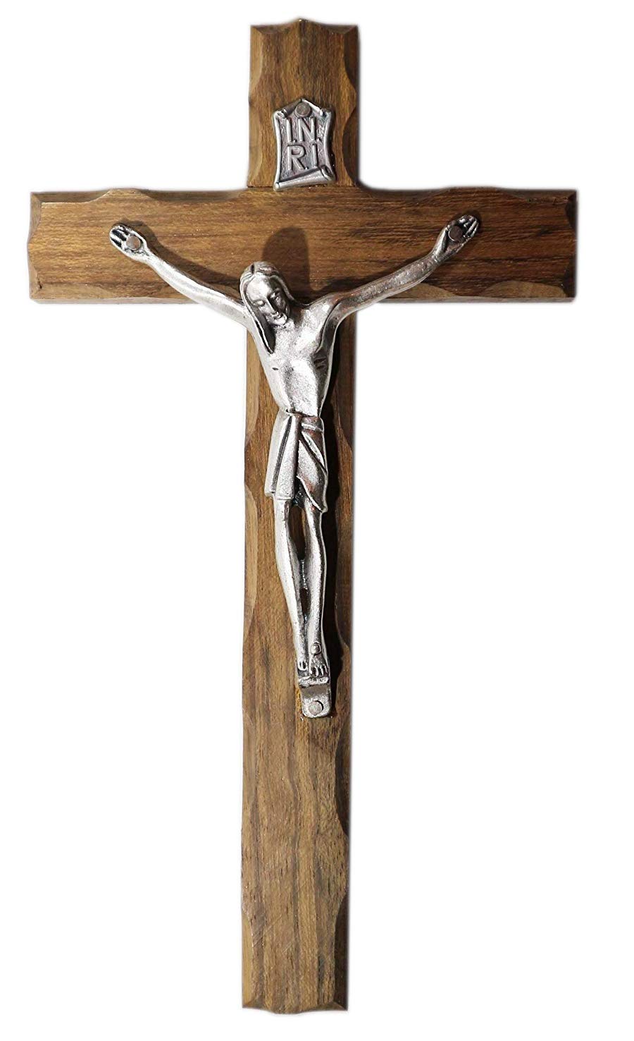 Eurofusioni Wall Crucifix Cross in Walnut Wood with Silver plated Christ - h 7 inch
