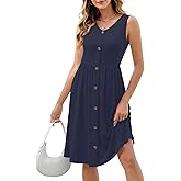 NILOUFO Women's Summer Casual Midi Dress Sleeveless V-Neck A-Line Swing Dresses Lightweight Flowy Beach Sundress