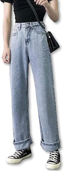 Amazon スプリングスワロー ハイウエスト デニム レディース パンツ ジーンズ ワイドシルエット 足長ジーンズ ストレート イージーパンツ ワイドデニム 夏 テーパード 韓国 夏用 秋物 バギージーンズ Xl ジーンズ 通販