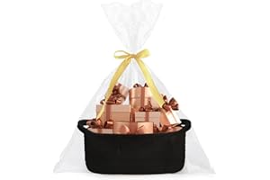 Poschnor Gift Basket Empty, Halloween Small Woven Rope Basket, Toy Storage Basket for Baby and Pet, with Gift Bags and Ribbons, 12"X 8" X 5", Black