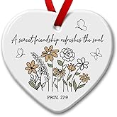 Kilyhome Friendship Gifts for Women, Christmas Hanging Ornaments, Cute Floral Gift for Girl Friend BFF - Sweet Friends Ornament with Bible Verse