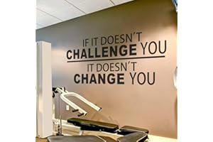 BATTOO Fitness Wall Decal up to 4.5 ft - If It Doesn't Challenge You. It Doesn't Change You- Classroom Wall Decor- Inspirational Quote Wall Decal Sticker(Black, 22" WX10.5 H)