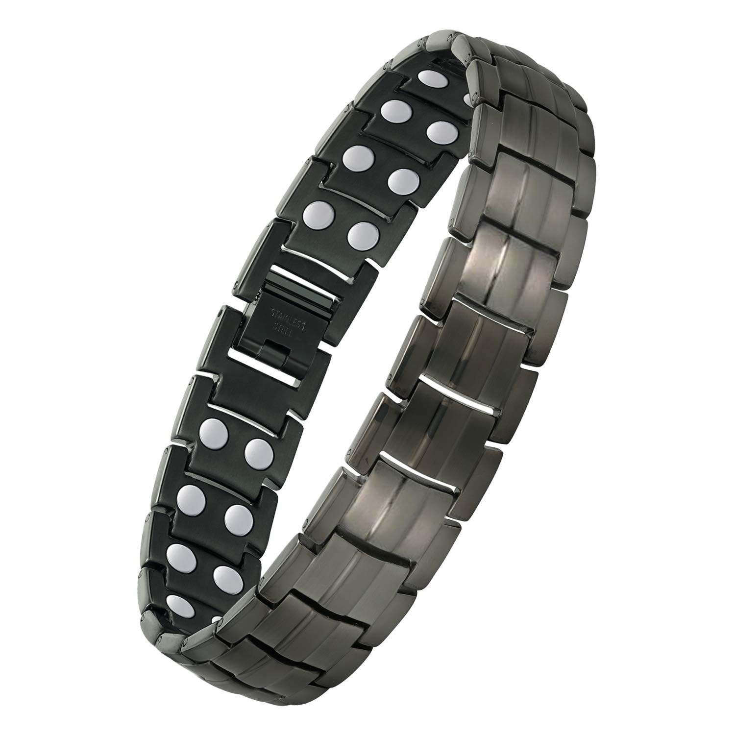 Jeracol Magnetic Bracelets Men,Effective Titanium Steel Magnetic Bracelets for Men with Double Row Strength Magnets,Adjustable Wristband with Links Removal Tool & Jewelry Gift Box