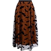 CHICWISH Women's Pumpkin Tulle Tutu Skirt Velvet Bats Elastic Waist Halloween Party Layered Mesh Midi Skirt Halloween Costume