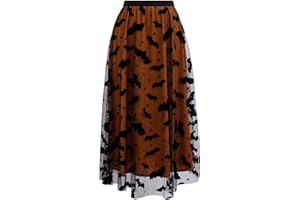 CHICWISH Women's Pumpkin Tulle Tutu Skirt Velvet Bats Elastic Waist Halloween Party Layered Mesh Midi Skirt Halloween Costume