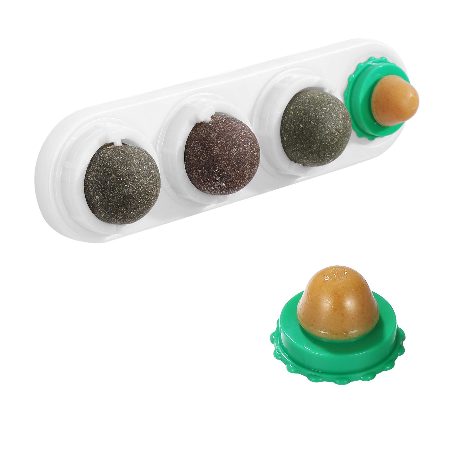 POPETPOP Catnip Balls for Cats- Rotatable Catnip Ball Cat Candy 5 in 1 Self-Adhesive Edible Catnip Toys, Catnip Wall Lick Treats Toys for Cats Kitten Kitty