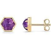 PAVOI 14K Gold Plated Hexagon Gemstone Stud Earrings for Women | Natural Birthstone Earring Pair