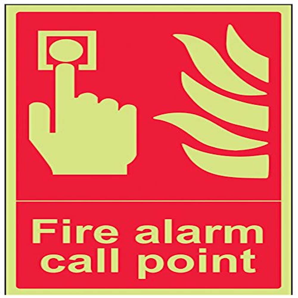 VSafety 13001AU-G "Fire Alarm Call Point" Equipment Sign, Glow In Dark, 1 mm Plastic, Portrait, 200 mm x 300 mm, Red — image 1