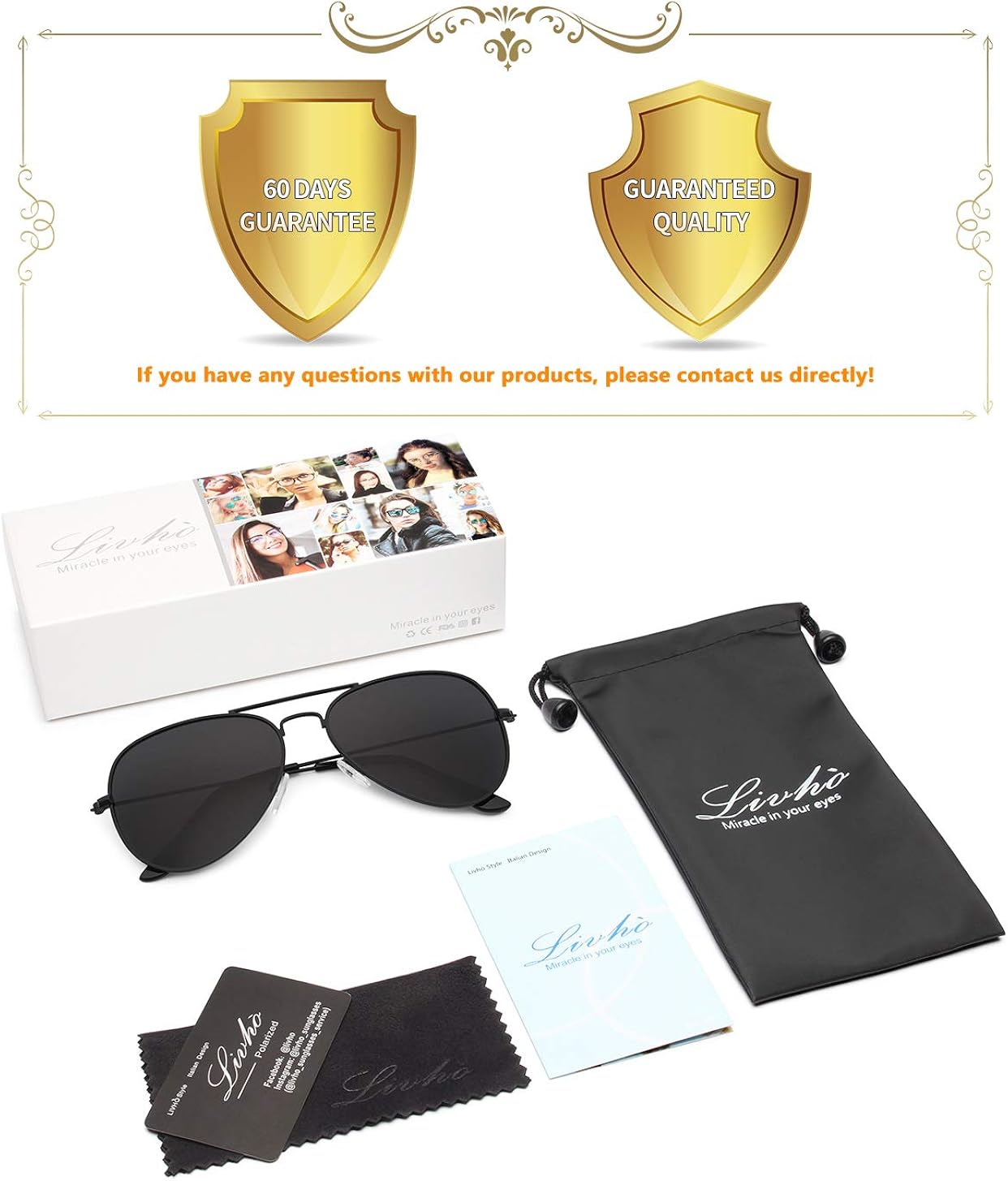 Livhò Sunglasses for Men Women Aviator Polarized Metal Mirror UV 400 Lens Protection: Shoes