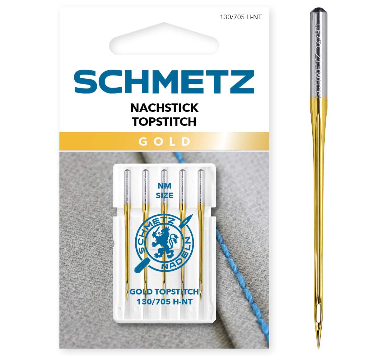 SCHMETZ | 5 Sewing Machine Needles | Gold Topstitch | 130/705 H-NT | Size 80/12