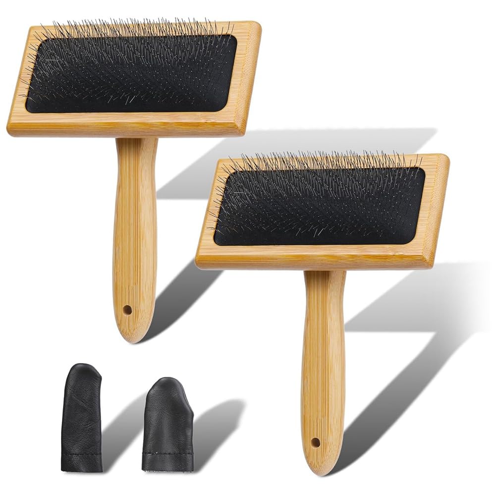 Giggelling 2Pcs Wooden Wool Carders Needle Felting Tools for Wool, Fibers, Cat, Dogs, Wooden Wool Carders Brush for Wool Felting Crafts