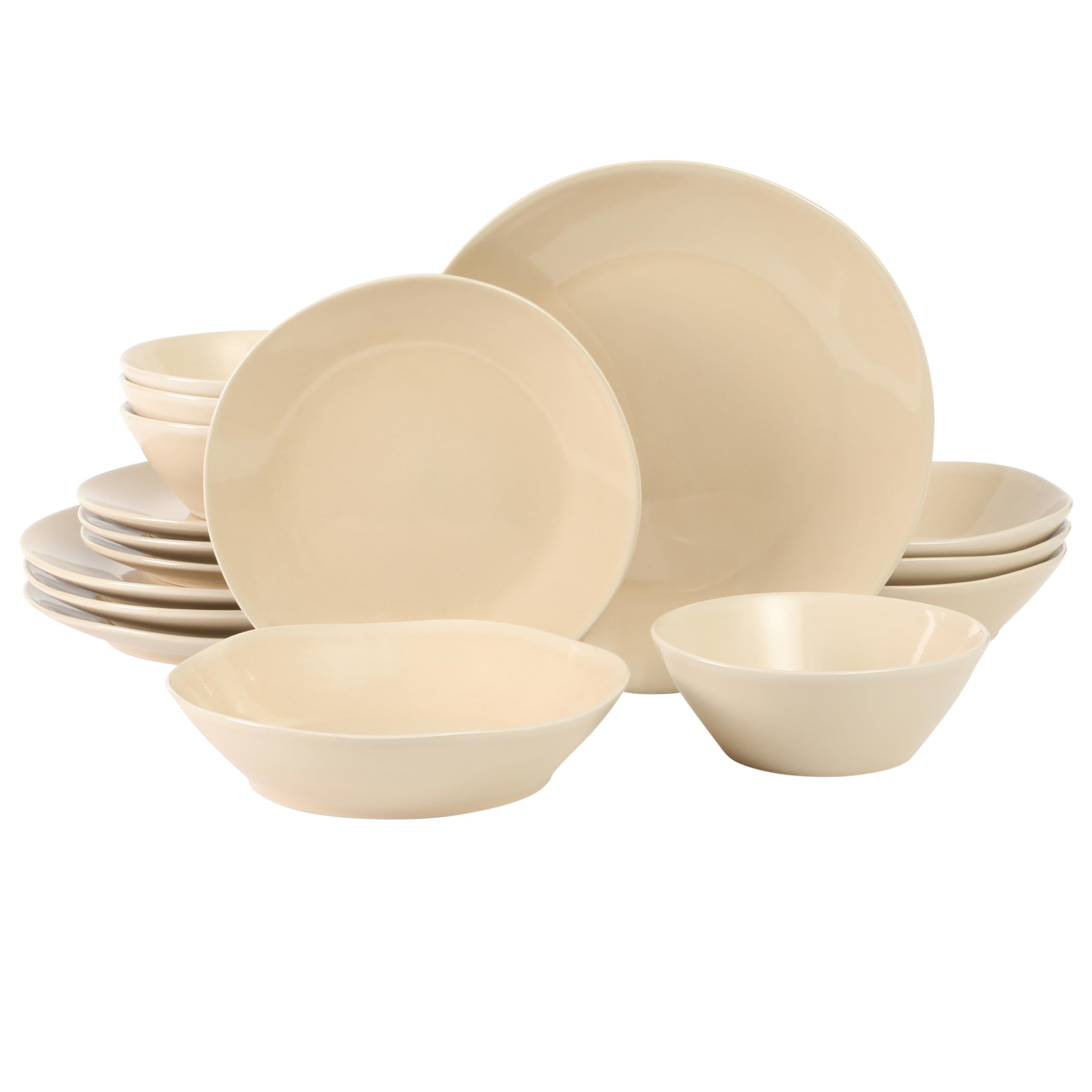 Bloomhouse - Two Time Oprah's Favorite Things Winner - Montecito Breeze 16 Piece (Service for 4) Double Plates and Bowls Stoneware Reactive Glaze Dinnerware Set - Marble Dawn Cream Image