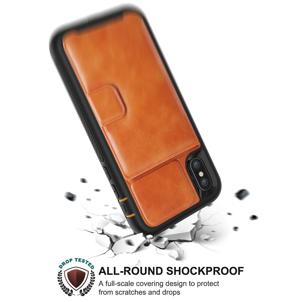 iPhone X Case, iPhone XS Shockproof Protective Wallet Case with PU Leather Card Holder for Apple iPhone X/XS (5.8 inches) [Orange+Black]