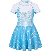 COTRIO Princess Bathing Suit Girls Swimsuit UPF 50+ Rash Guard Short Sleeve One Piece Swimwear Swim Dress Beach Swimming Suit