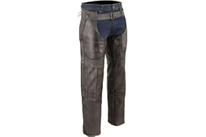 Milwaukee Leather Chaps for Men's Distressed Brown Leather Snap Out Thermal Lined 4-Pockets Motorcycle Chap MLM5500