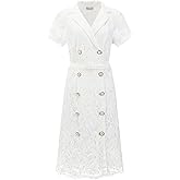 Hobemty Women's Floral Lace A-Line Dress Short Sleeve Button Down 2025 Cocktail Wedding Flare Dresses