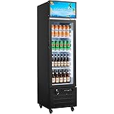 VEVOR Commercial Merchandiser Refrigerator, 6.1 Cu.Ft / 173 L Glass Door Display Refrigerator, Upright Beverage Cooler with Customizable Lightbox, 3 Adjustable Shelves &amp; Soft LED Light for Homes Shops