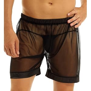 Ppsfege Men's Mesh Breathable Underpants See Through Large Split Shorts for
